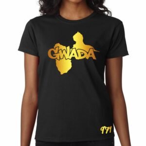 T-Shirt Femme Guadeloupe Noir et Or Métallisé