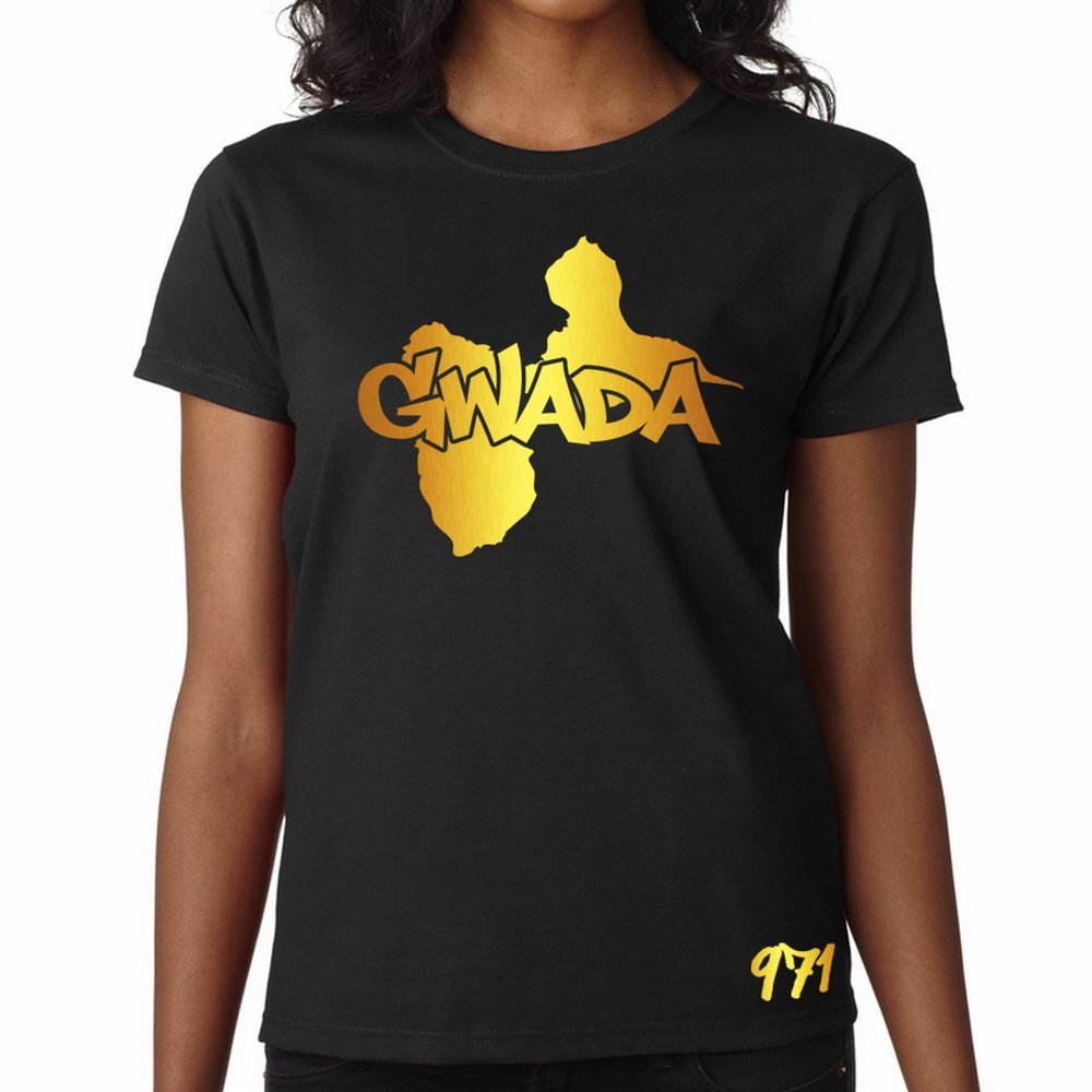 T-Shirt Femme Guadeloupe Noir et Or Métallisé