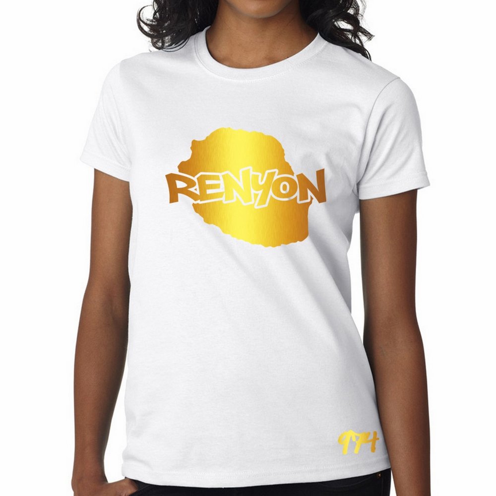 T-Shirt Femme La Réunion Blanc et Or Métallisé