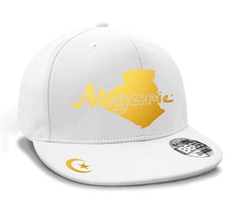 Casquette Hip Hop Algérie ""mini pays"" Blanc et Or Metallisé