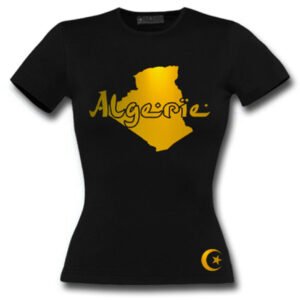 T-Shirt Femme Algérie Noir et Or Métallisé