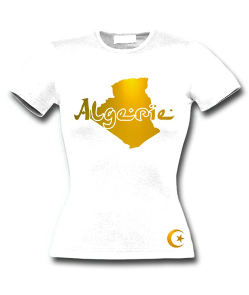 T-Shirt Femme Algérie Blanc et Or Métallisé