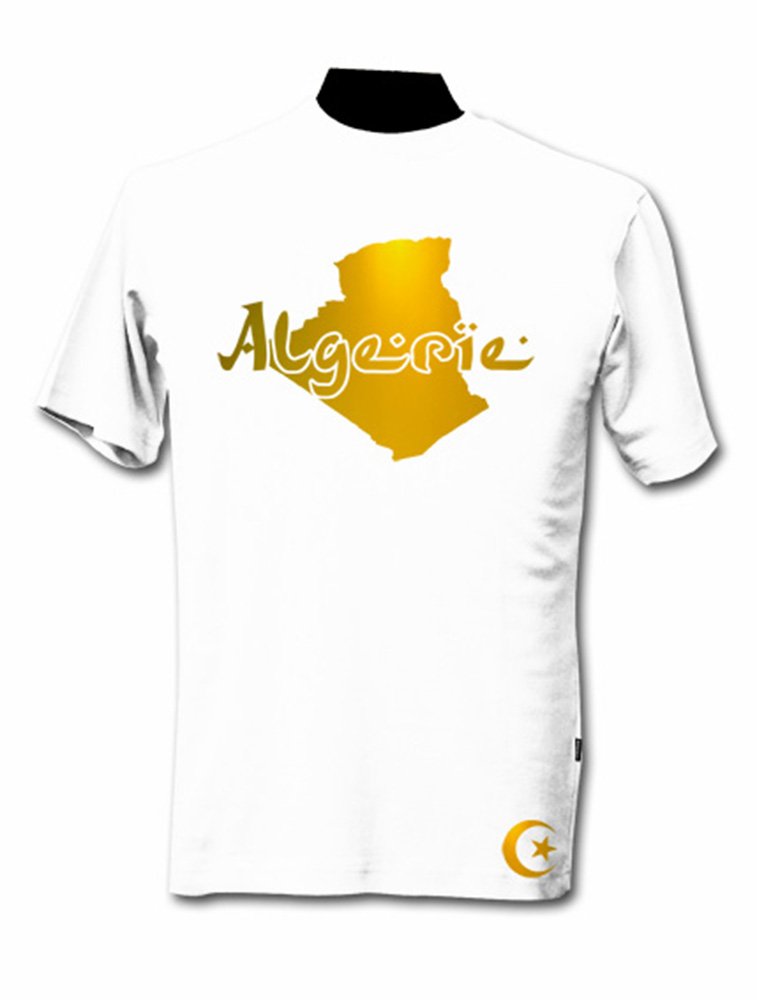 T-Shirt Algérie Blanc et Or Métallisé