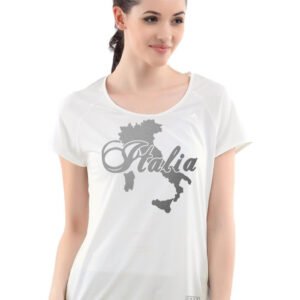 T-Shirt Femme Italie Blanc et Argent Métallisé
