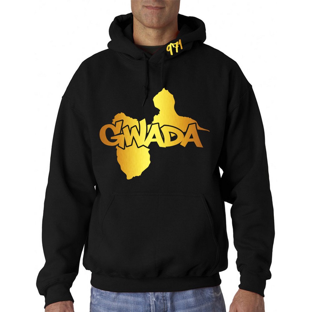 Sweat à Capuche Guadeloupe Noir et Or Métallisé