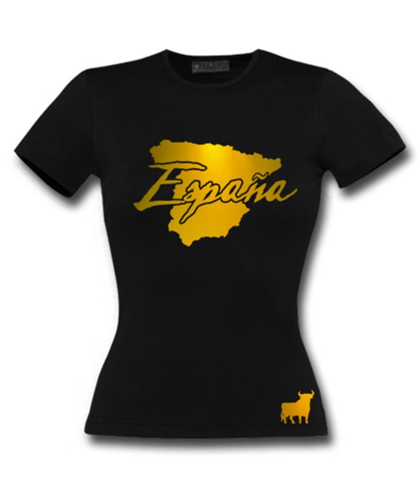 T-Shirt Femme Espagne Noir et Or Métallisé
