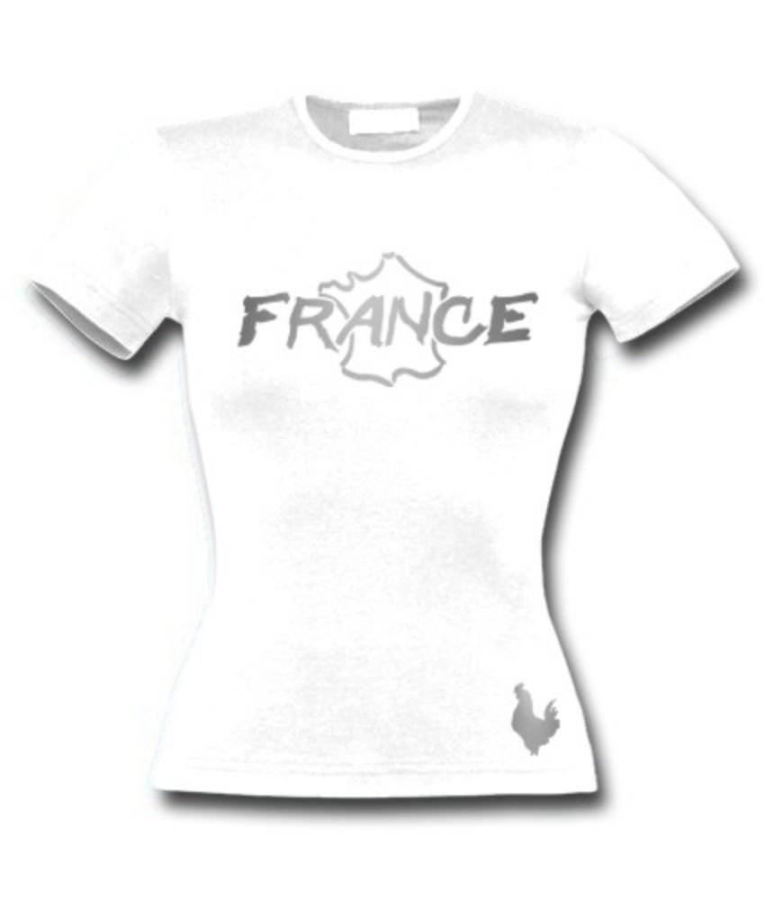 T-Shirt Femme France Blanc et Argent Métallisé