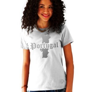T-Shirt Femme Portugal Blanc et Argent Métallisé