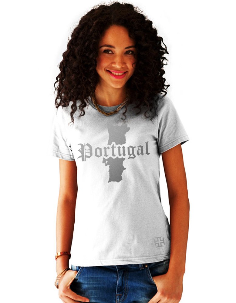 T-Shirt Femme Portugal Blanc et Argent Métallisé