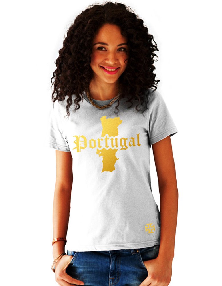 T-Shirt Femme Portugal Blanc et Or Métallisé