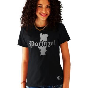 T-Shirt Femme Portugal Noir et Argent Métallisé