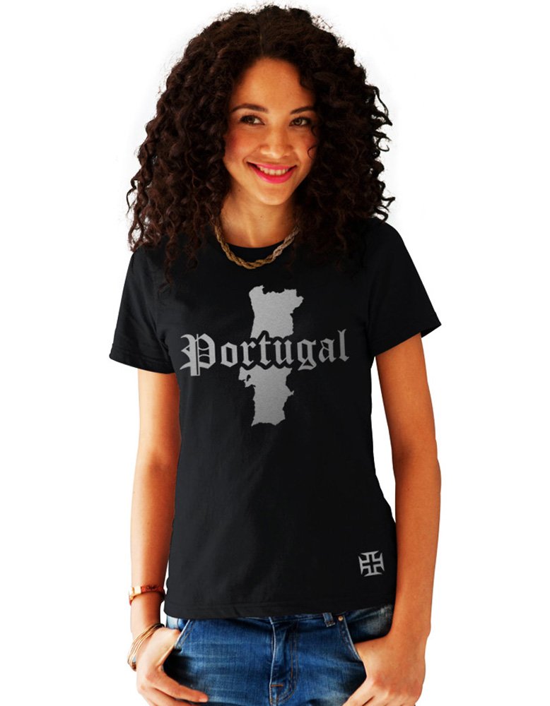 T-Shirt Femme Portugal Noir et Argent Métallisé