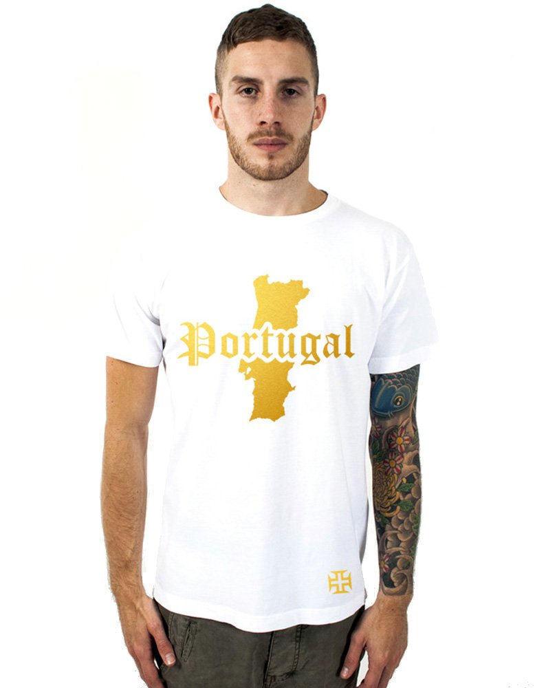T-Shirt Portugal Blanc et Or Métallisé