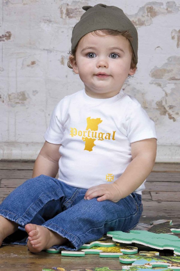 T-Shirt Bébé Portugal Blanc et Or Métallisé