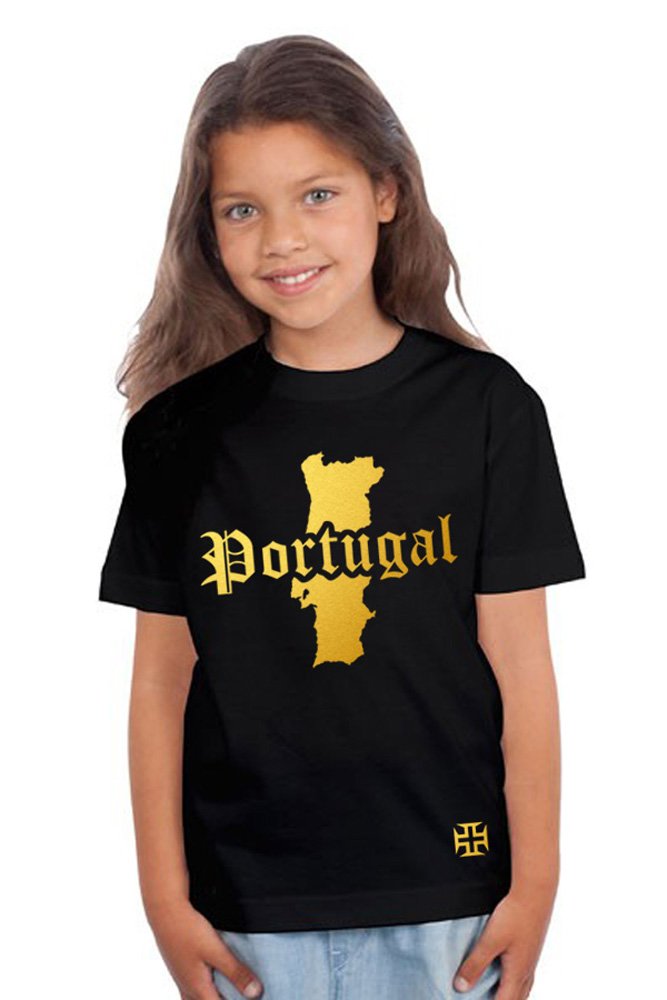 T-Shirt Enfant Portugal Noir et Or Métallisé
