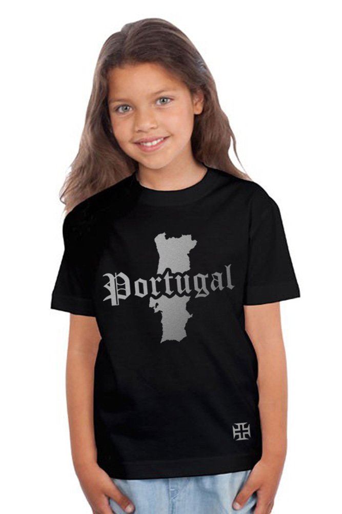 T-Shirt Enfant Portugal Noir et Argent Métallisé
