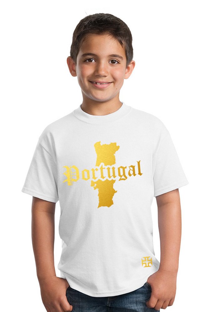 T-Shirt Enfant Portugal Blanc et Or Métallisé
